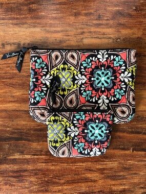 Vera Bradley Black Floral Medallion Quilted Cosmetic Pouches